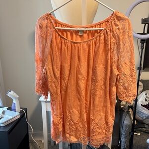 Chic Lace Blouse in Coral
